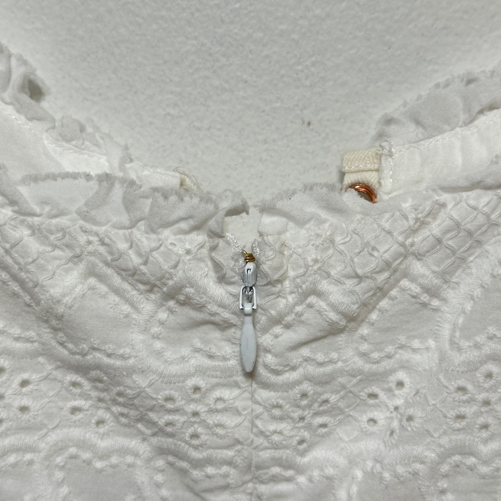 For Love & Lemons Charlotte Eyelet Lace Up Mini‎ Dress Womens XS White Milkmaid - Picture 11 of 13
